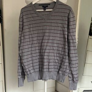 GAP Gray and Maroon Striped V-Neck Sweater